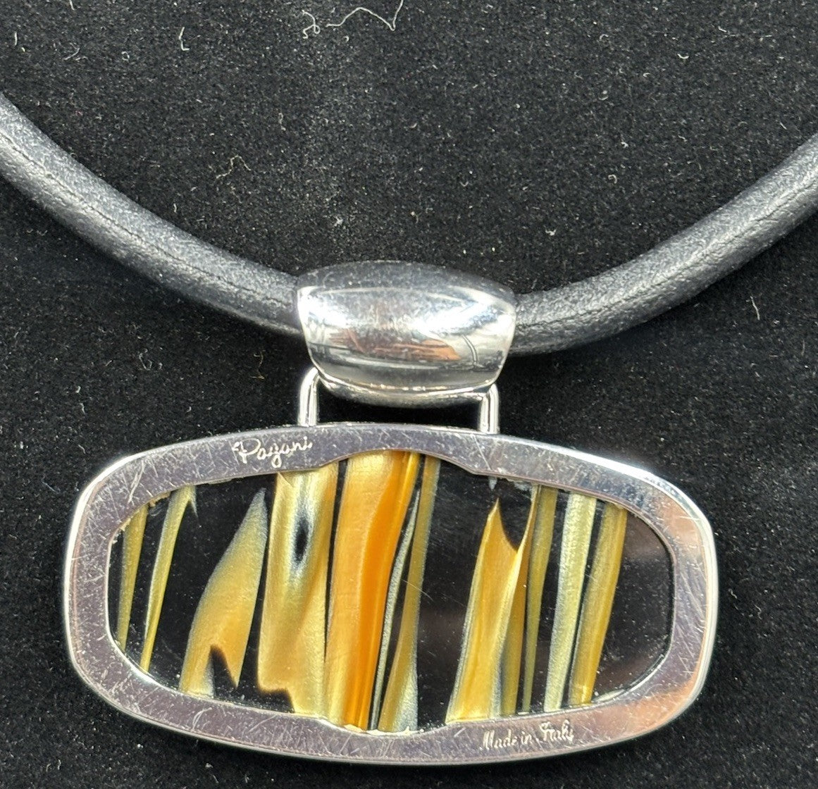 Pazini Italy Art Glass Pendant Necklace Murano Style Flame Swirl
