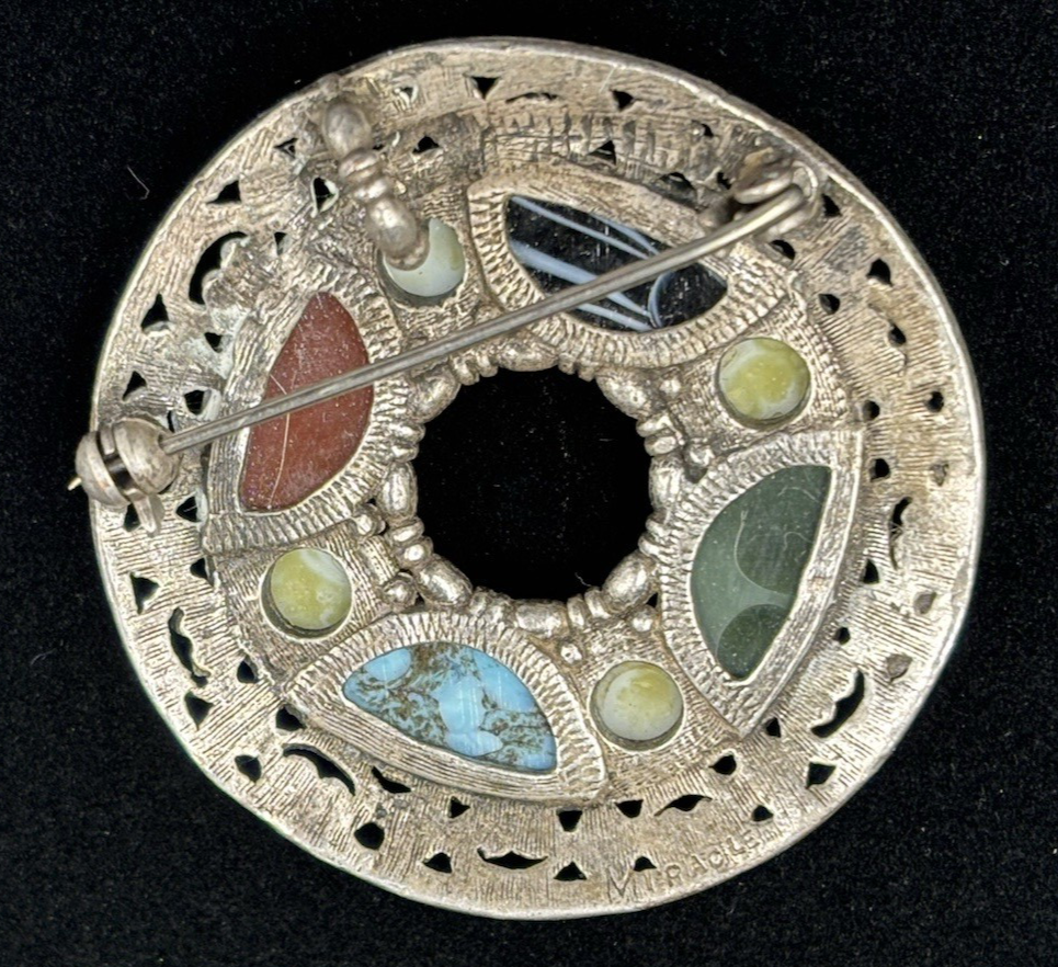 Vintage Miracle Celtic ScottishColourful Gem Stone BroochPendant