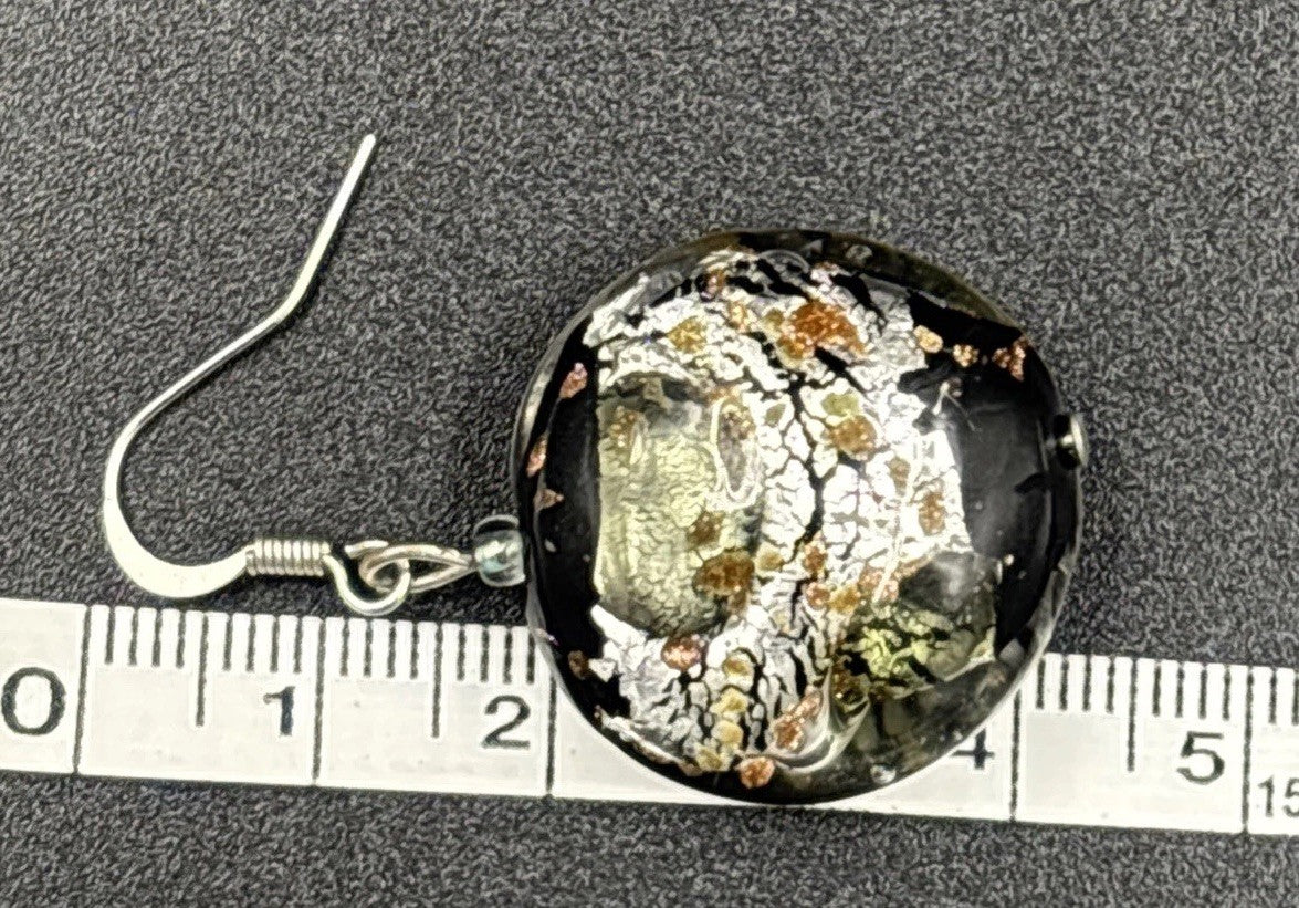 Vintage Murano Style Glass Earrings – Foil Art Glass Dangle Disc Beads”