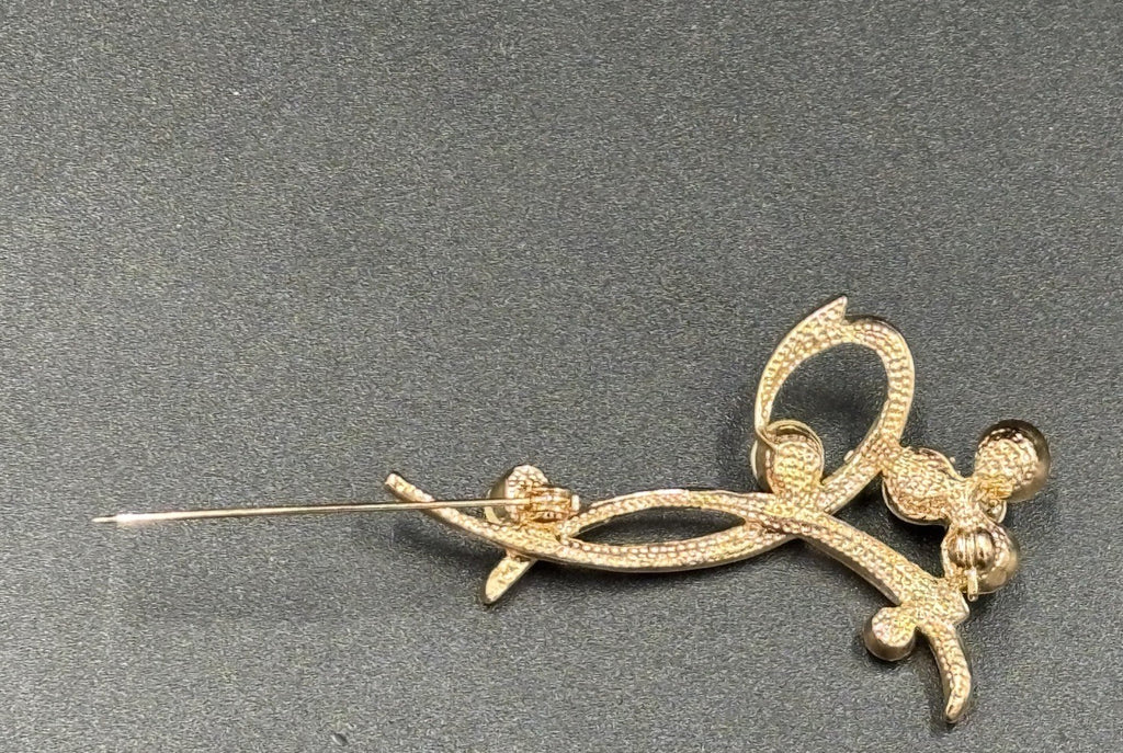 Vintage 1950s Gold Tone Rhinestone Floral Spray Brooch Mid Century