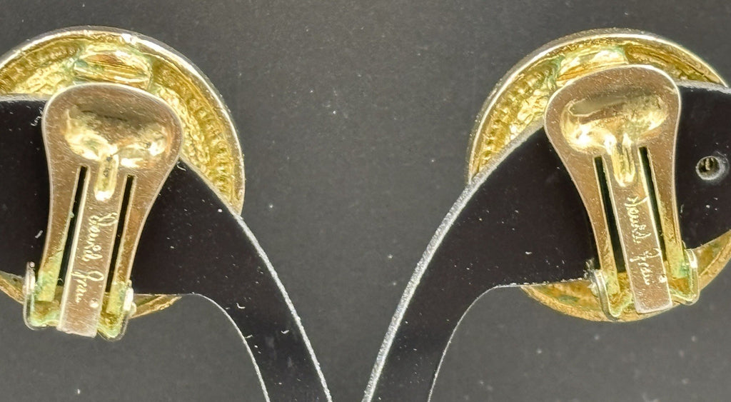 Elegant Vintage DAVID GRAU PARIS Clip-on Earrings - Blue & Gold
