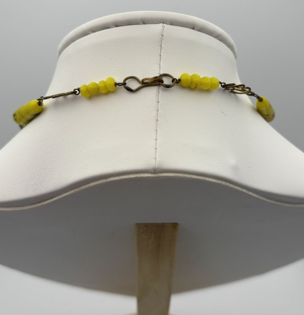 Antique Art Deco Czech Yellow Spatter Glass Necklace 1920s Jewelry