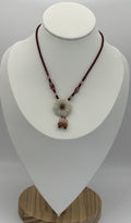 Genuine Jadeite Carved Flower Pendant Necklace Red Cord Beads