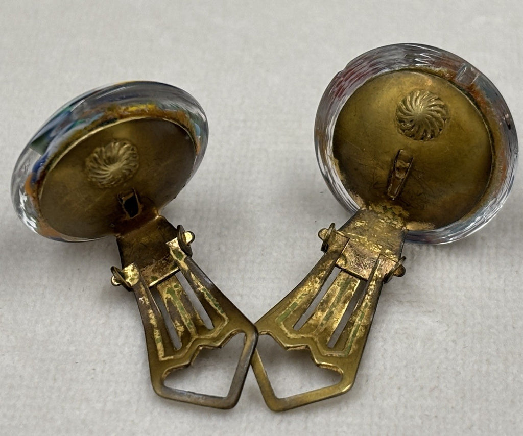 Vintage Murano Glass Clip On Earrings Blown Art Glass