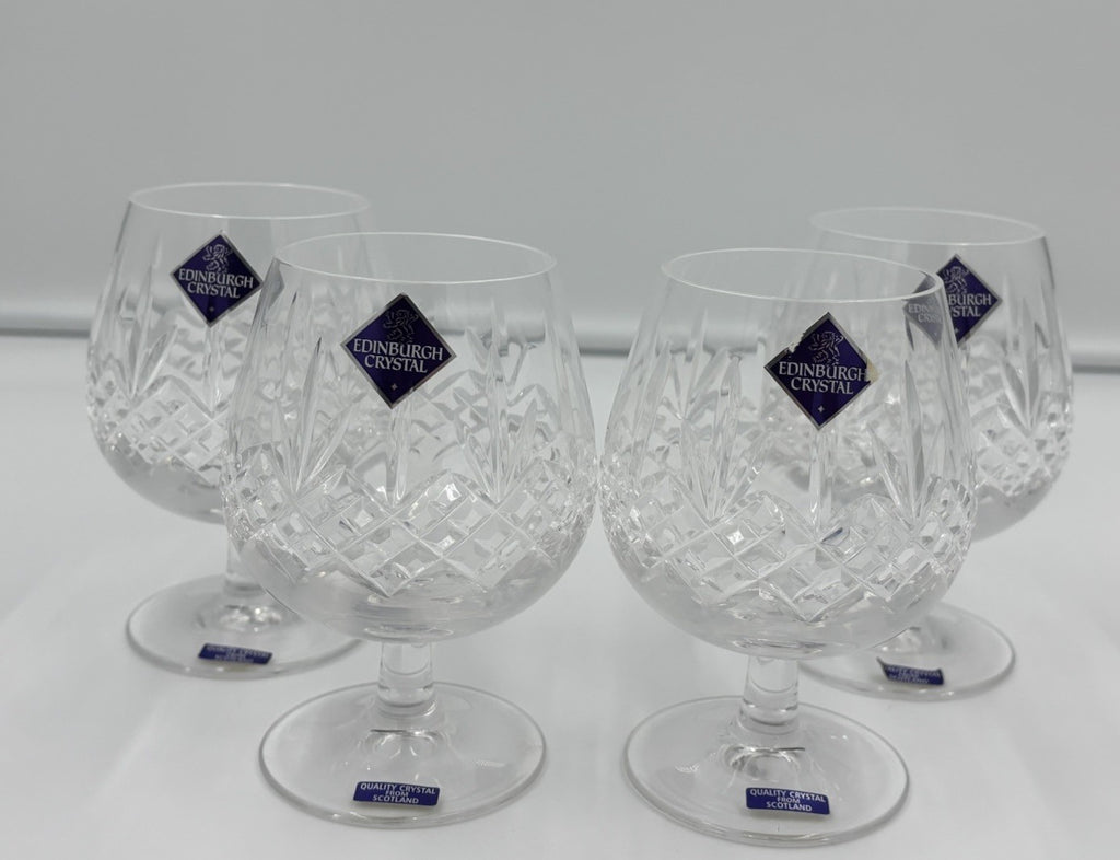 Edinburgh Crystal Cut Lead Brandy Balloon Glasses Set of 4 Scotland Vintage