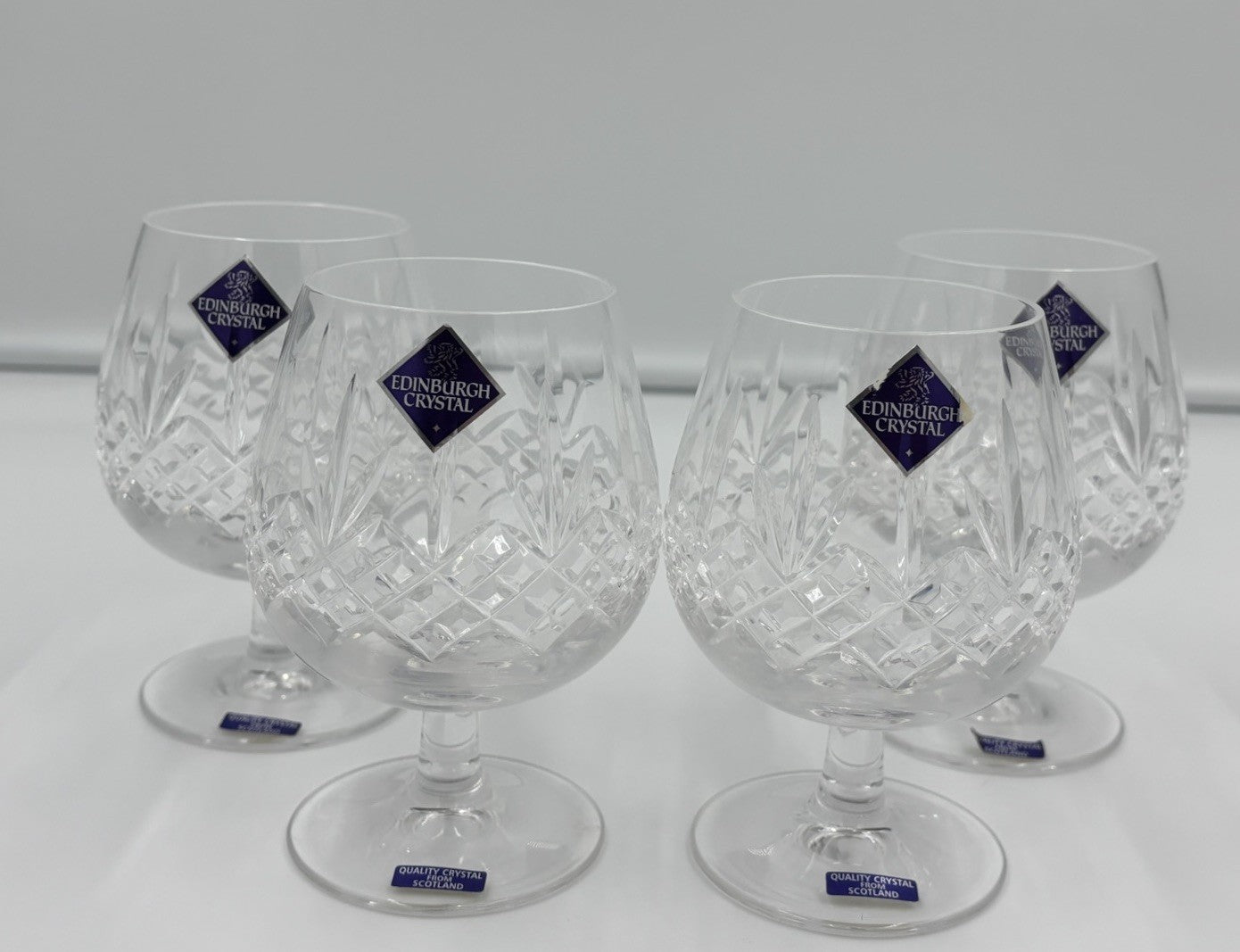 Edinburgh Crystal Cut Lead Brandy Balloon Glasses Set of 4 Scotland Vintage