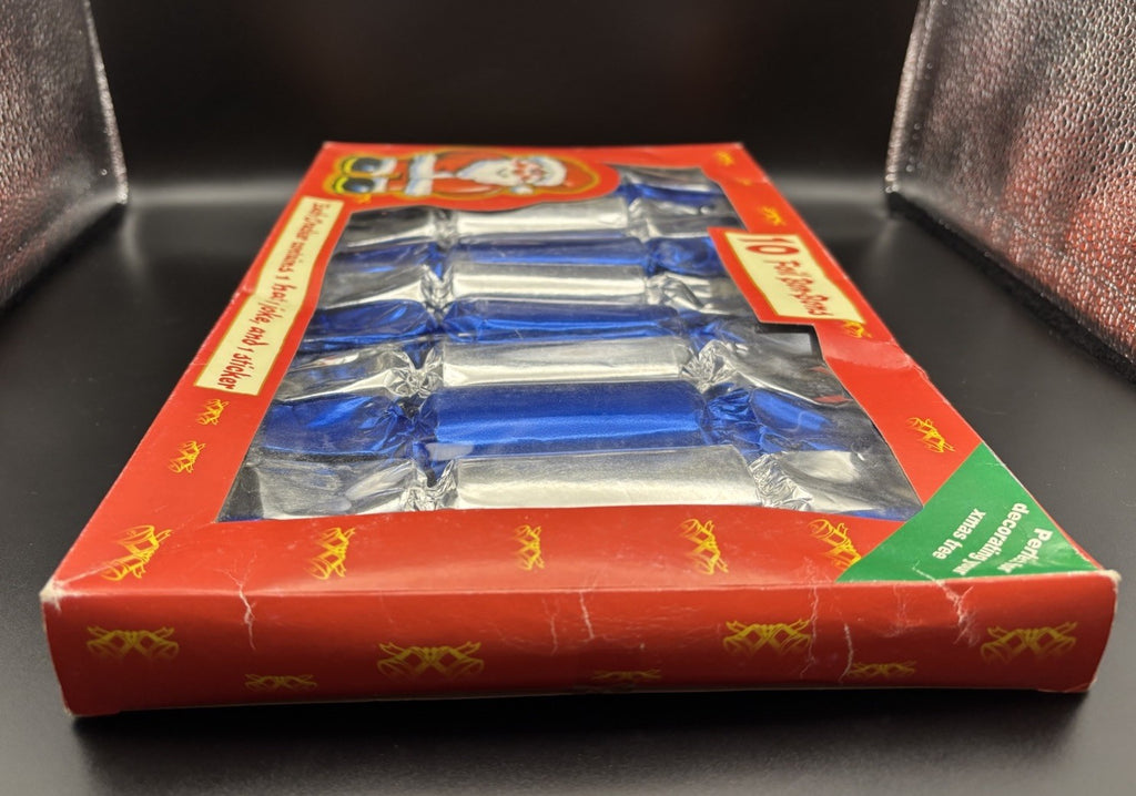 Christmas Crackers Bon Bons Set Of 10 Blue Silver Foil Santa Gift Box