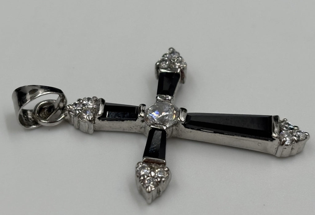 Luxury Vintage 18KGP Cross Pendant Black Baguette Crystals CZ Stones