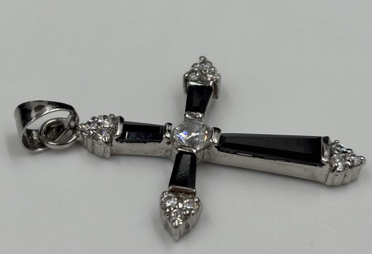 Luxury Vintage 18KGP Cross Pendant Black Baguette Crystals CZ Stones