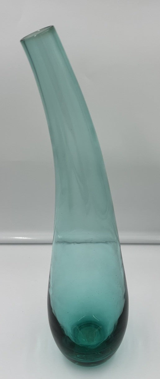 Mid Century Italian Empoli Art Glass Vase Aqua Teal Hand Blown