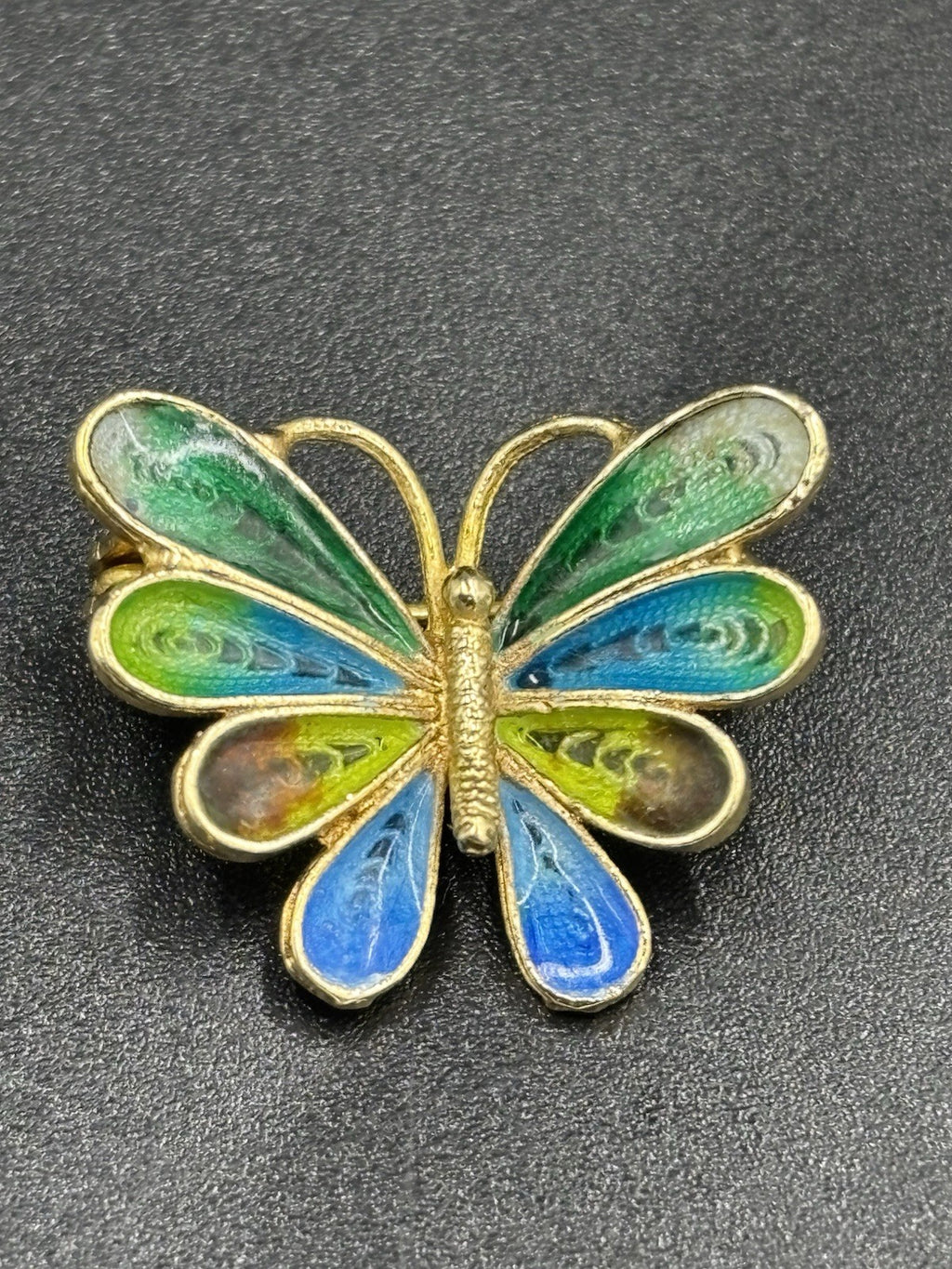 Vintage 800 Silver Enamel Butterfly Brooch Blue Green Vermeil