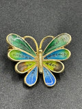 Vintage 800 Silver Enamel Butterfly Brooch Blue Green Vermeil