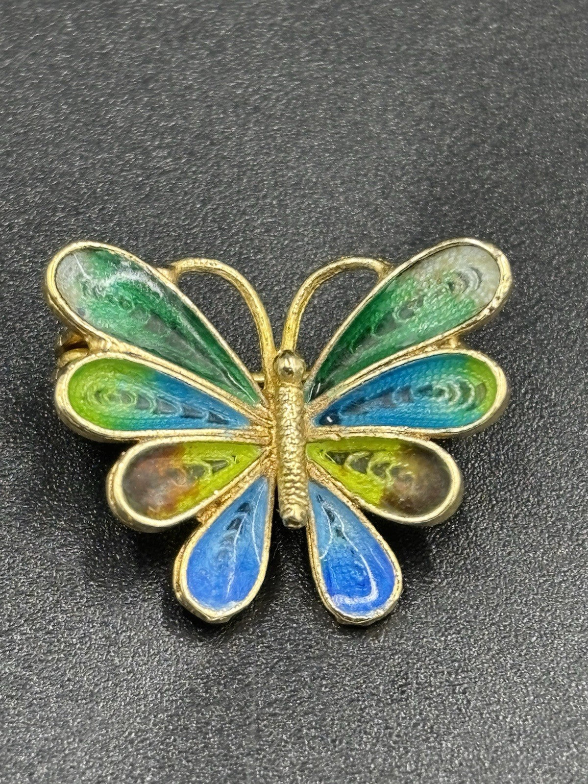 Vintage 800 Silver Enamel Butterfly Brooch Blue Green Vermeil