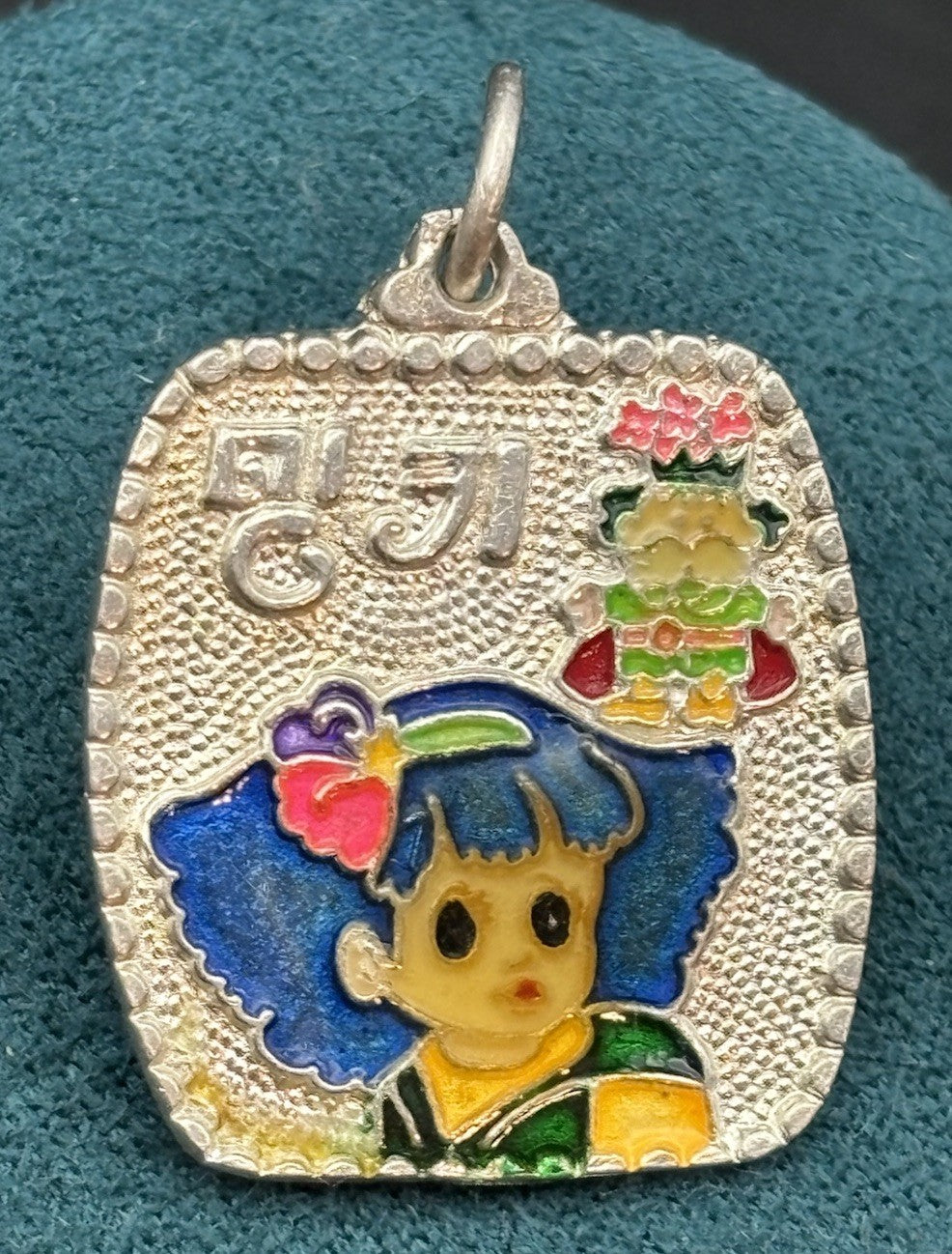 Vintage Asian 99 Silver Enamel Girl Pendant Thai Souvenir Charm