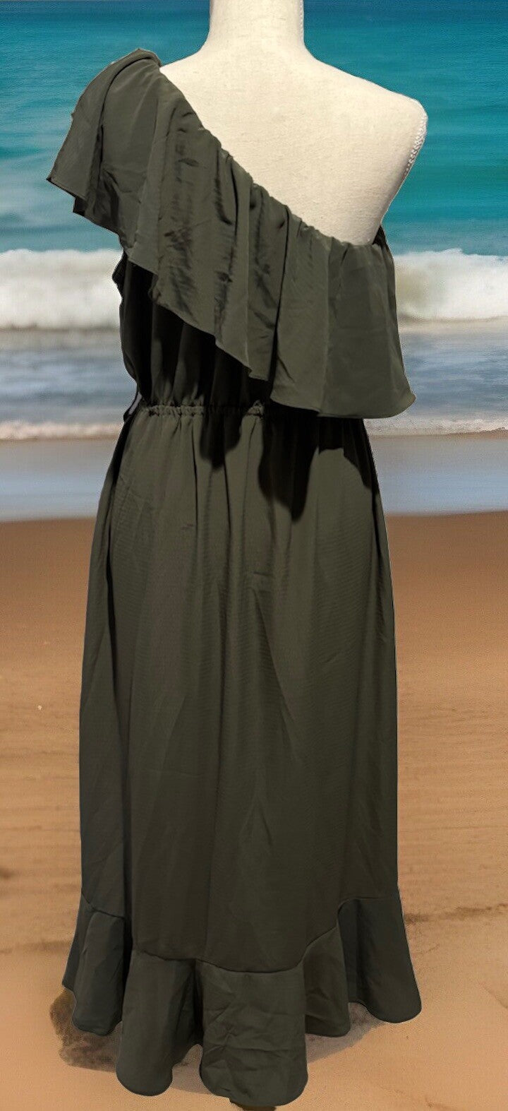 Ebby And I Green Off Shoulder Maxi Dress Size 10 NWT Evening Formal