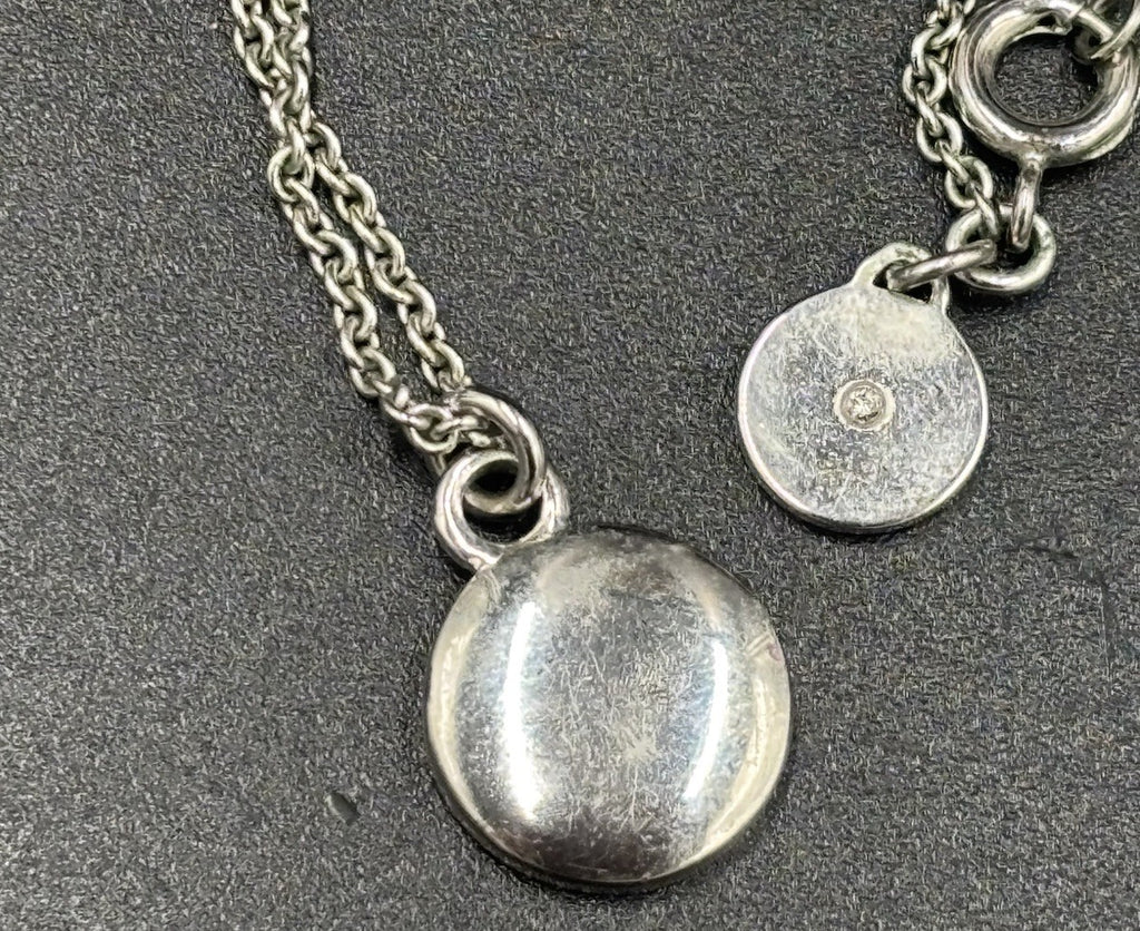 Marc Jacobs Round Logo Enamel Pendant Necklace Silver Tone