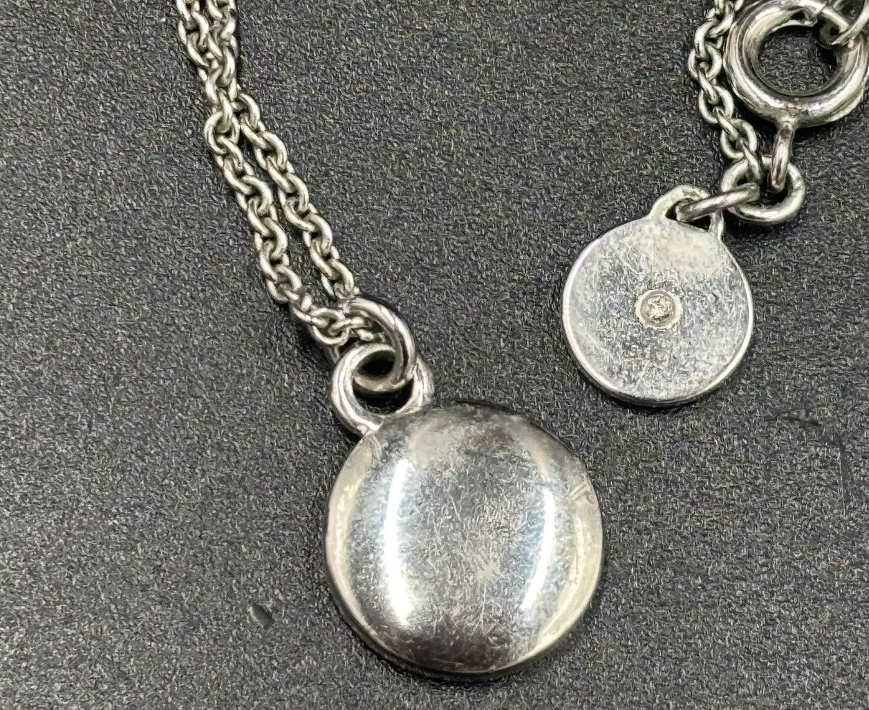 Marc Jacobs Round Logo Enamel Pendant Necklace Silver Tone