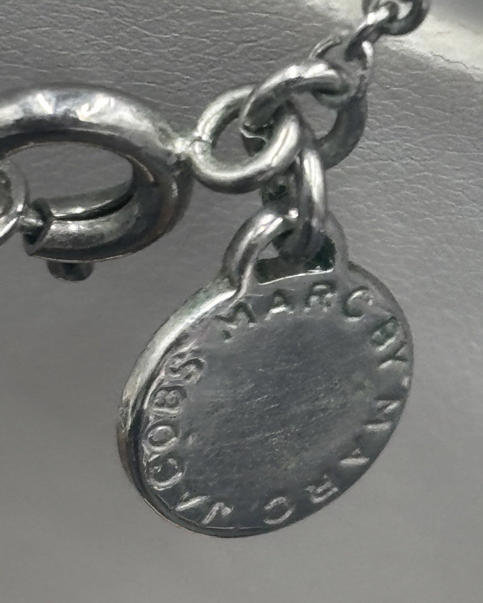 Marc Jacobs Round Logo Enamel Pendant Necklace Silver Tone