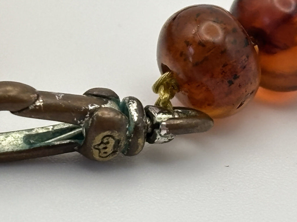 Vintage Amber Bead Bracelet Carved Jade Centerpiece Mid Century Retro