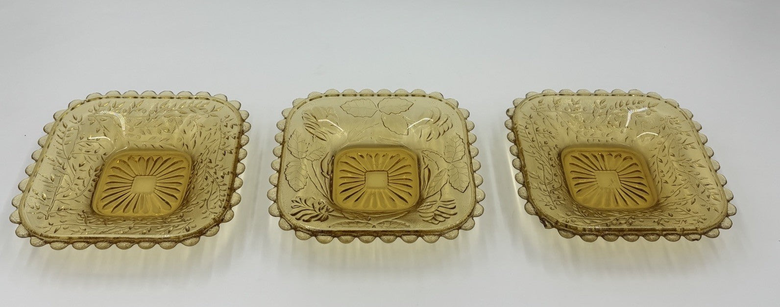 Vintage Uranium Glass Bowl UV Glow Dessert Plates Amber Depression Set