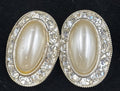 Vtg Earrings Avon Silver Mount Pearland & Diamanté Rhinestone Clip On Earrings