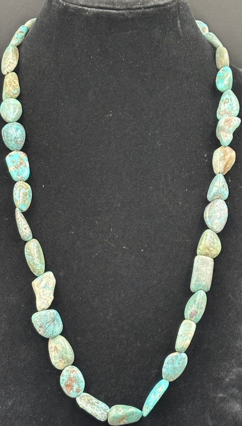 Large Vintage Natural Turquoise Nugget Necklace Chunky Blue Green Gemstones