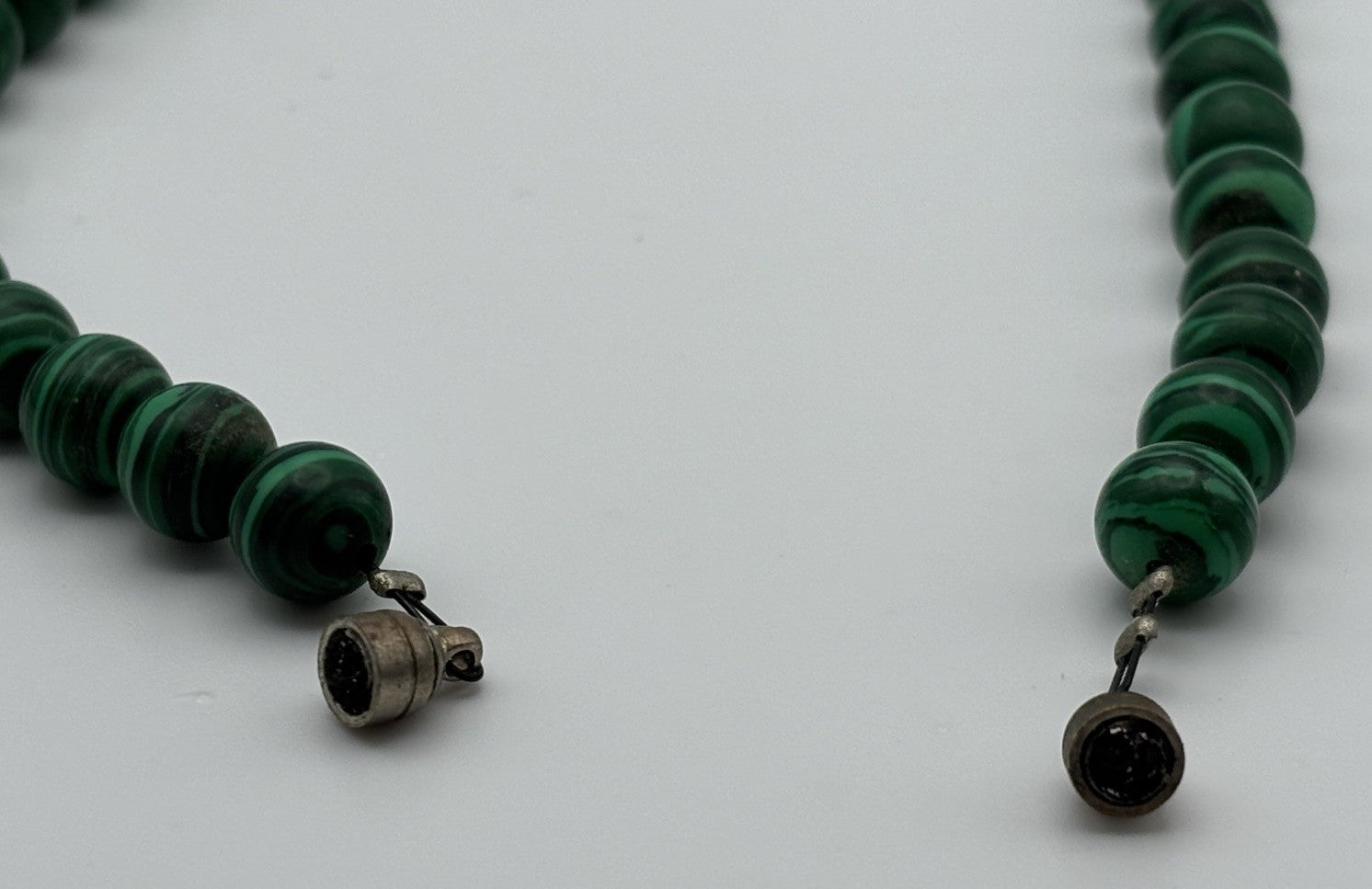 Vintage Malachite Bead Necklace with Carved Jade Dragon Pendant & Accents