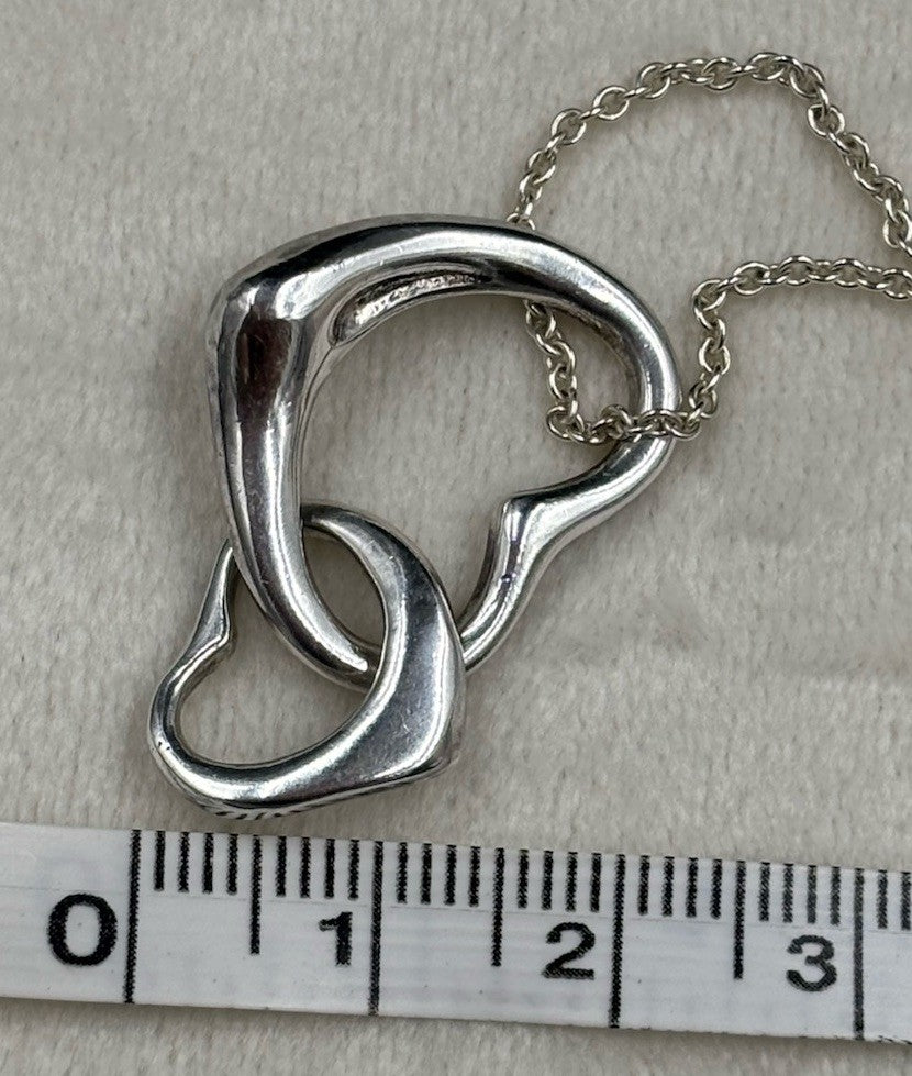 Tiffany Elsa Peretti Sterling Silver Large Double Open Heart Pendant Necklace