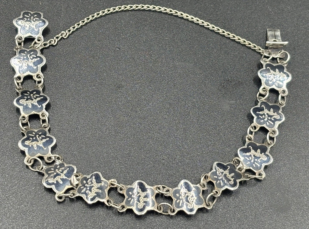 Vintage Siam Sterling Silver Niello Panel Link Bracelet
