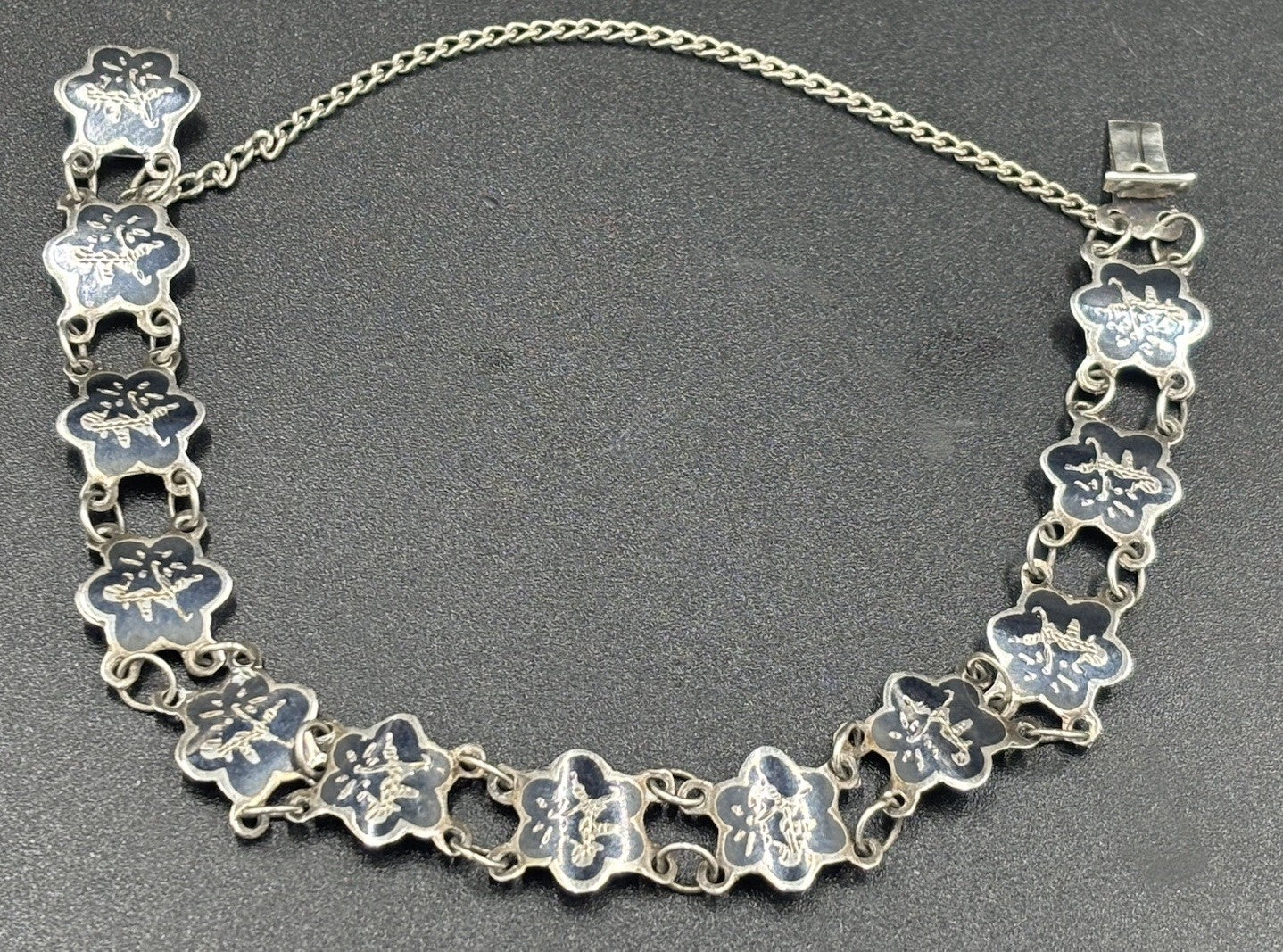 Vintage Siam Sterling Silver Niello Panel Link Bracelet