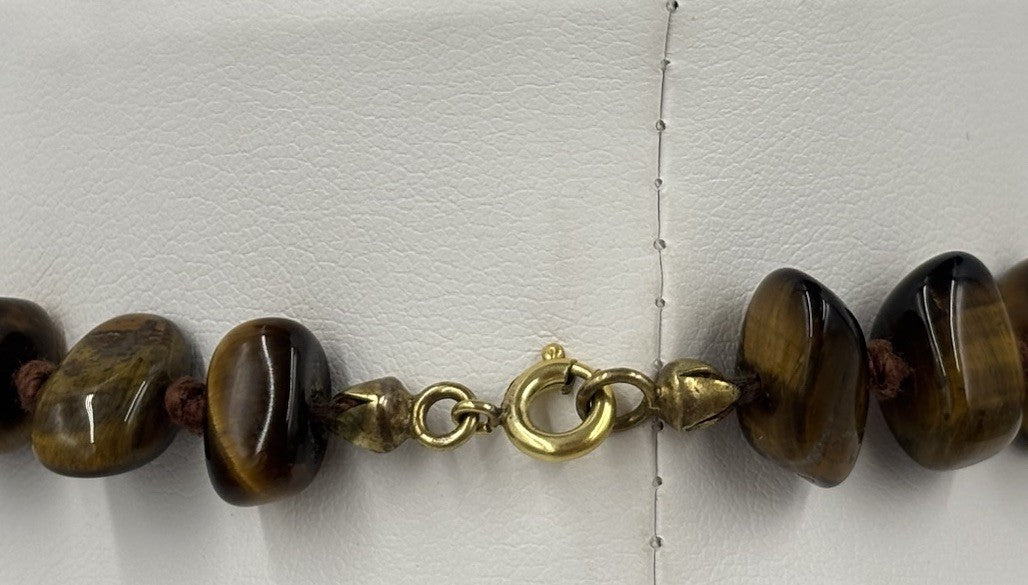 Vintage Tiger Eye Nugget Necklace Hand Knotted Natural Gemstone