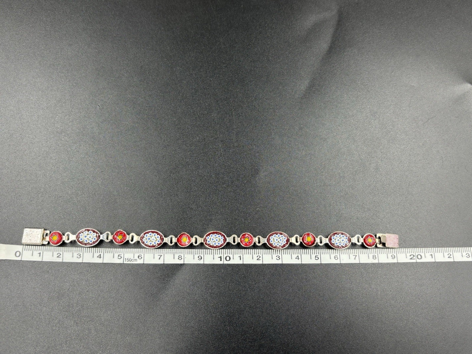 Vintage Italian Micro Mosaic Millefiori Link Bracelet Signed