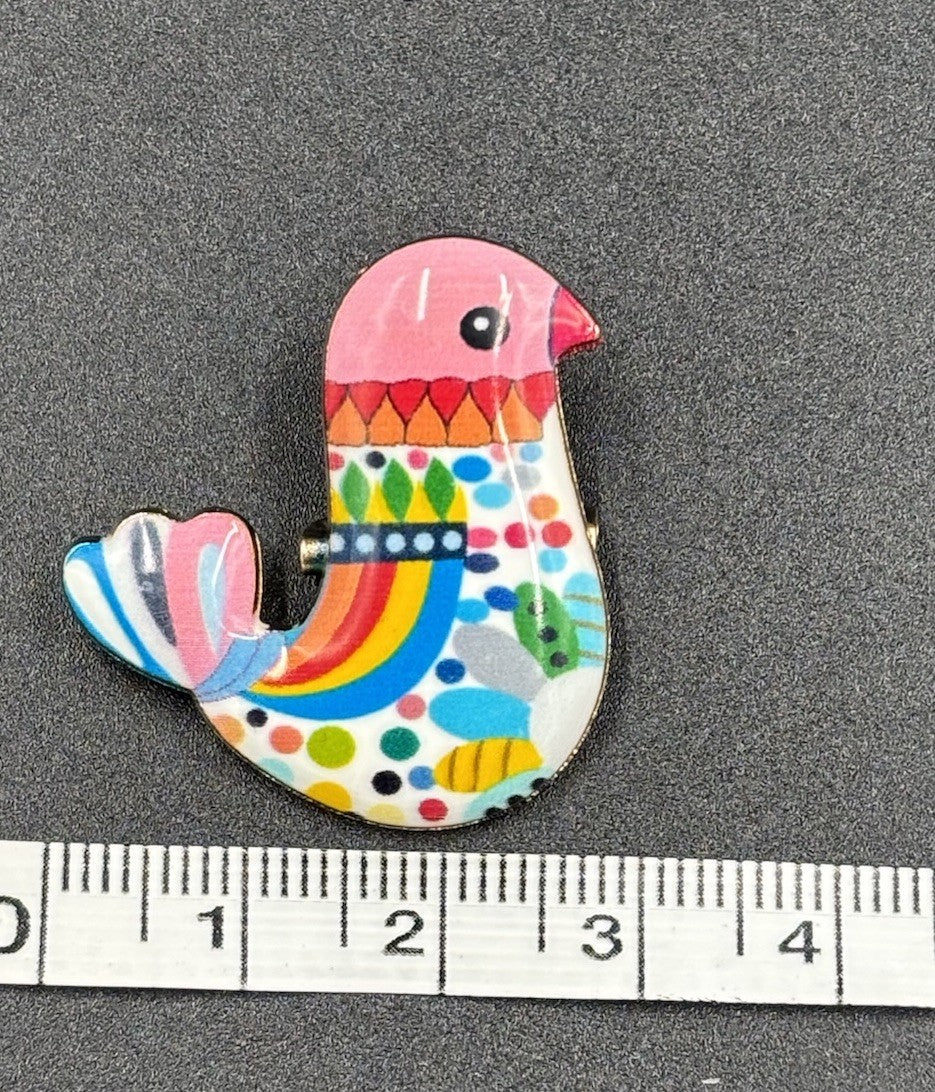 Small Bird Brooch Festive Folk Colorful Pin Enamel Gold Tone.