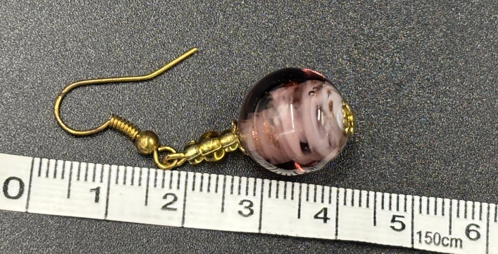 Vtg Venetian Murano Glass Bead Rose Foil Pink Gold Purple Jewellery Set “Italy”