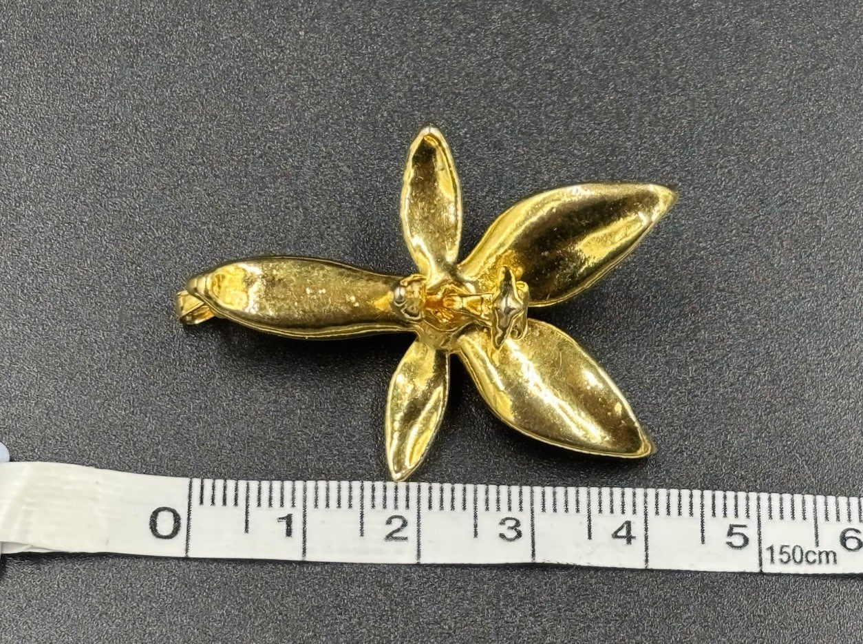 Vtg 22K Gold Plated Orchid Pendant Brooch Lesa Collection Singapore.