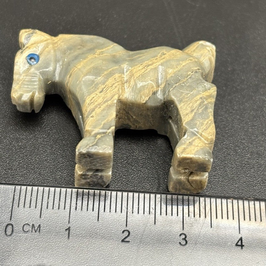 Vintage Hand Carved Onyx Donkey Figurine Banded Stone Animal w Blue Eyes