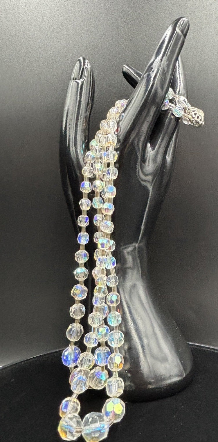 Vintage Aurora Boris Faceted Crystal AB Necklace & Earrings Set