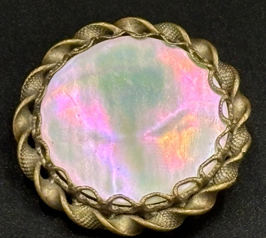 Rare Vintage U.S. Zone Germany Mother of Pearl Brooch 1940s Brass Rope Frame