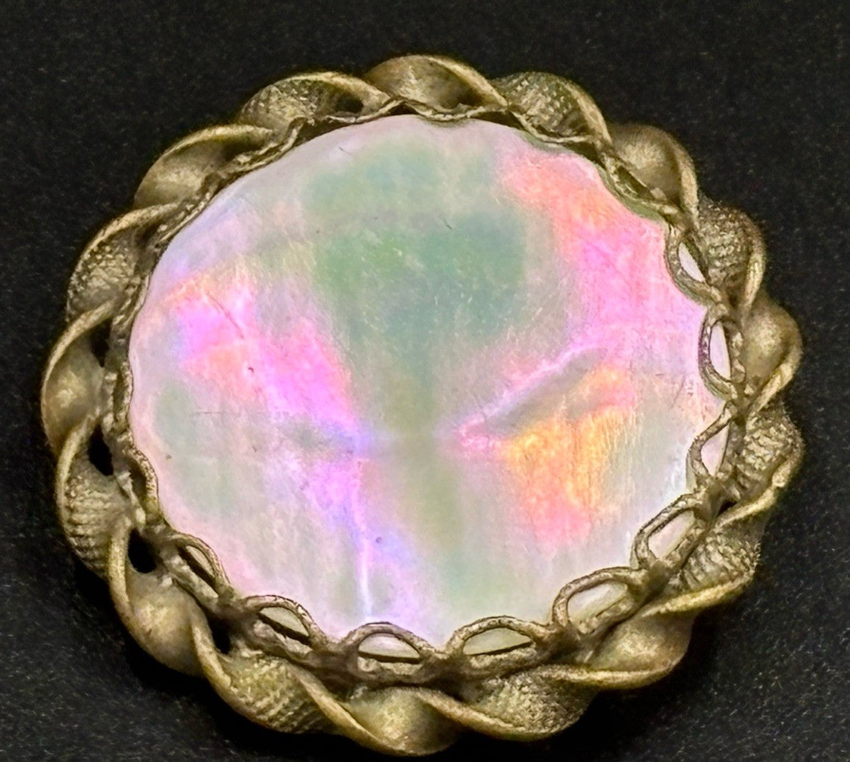 Rare Vintage U.S. Zone Germany Mother of Pearl Brooch 1940s Brass Rope Frame
