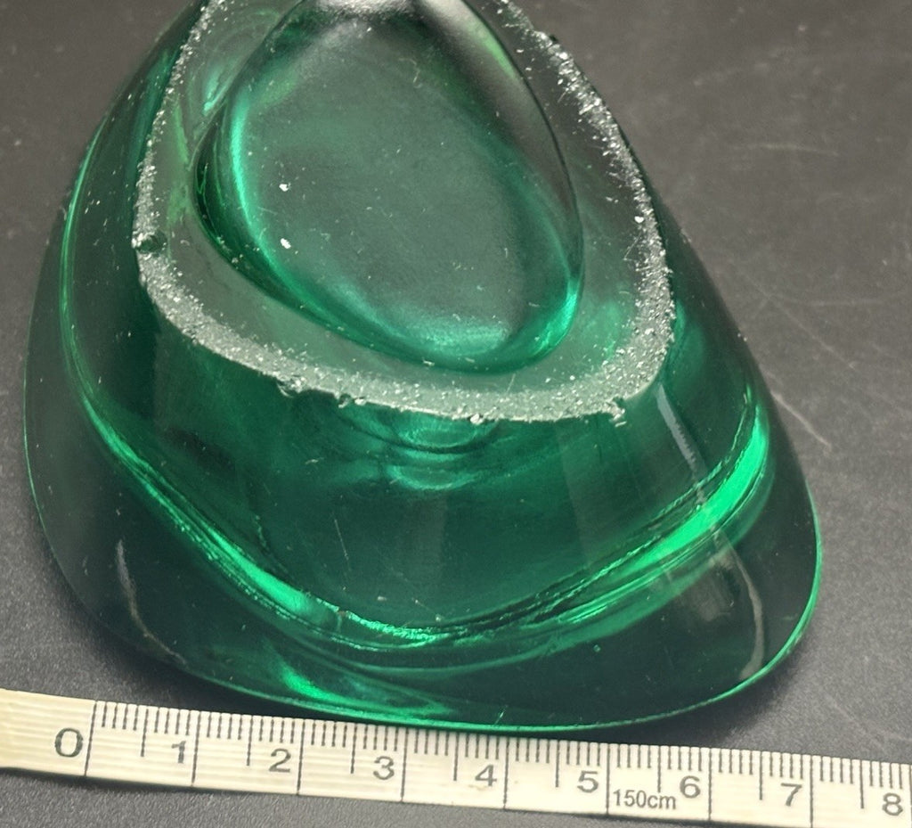 Vintage Emerald Green Art Glass Ashtray Dish Mid Century Modern Heavy