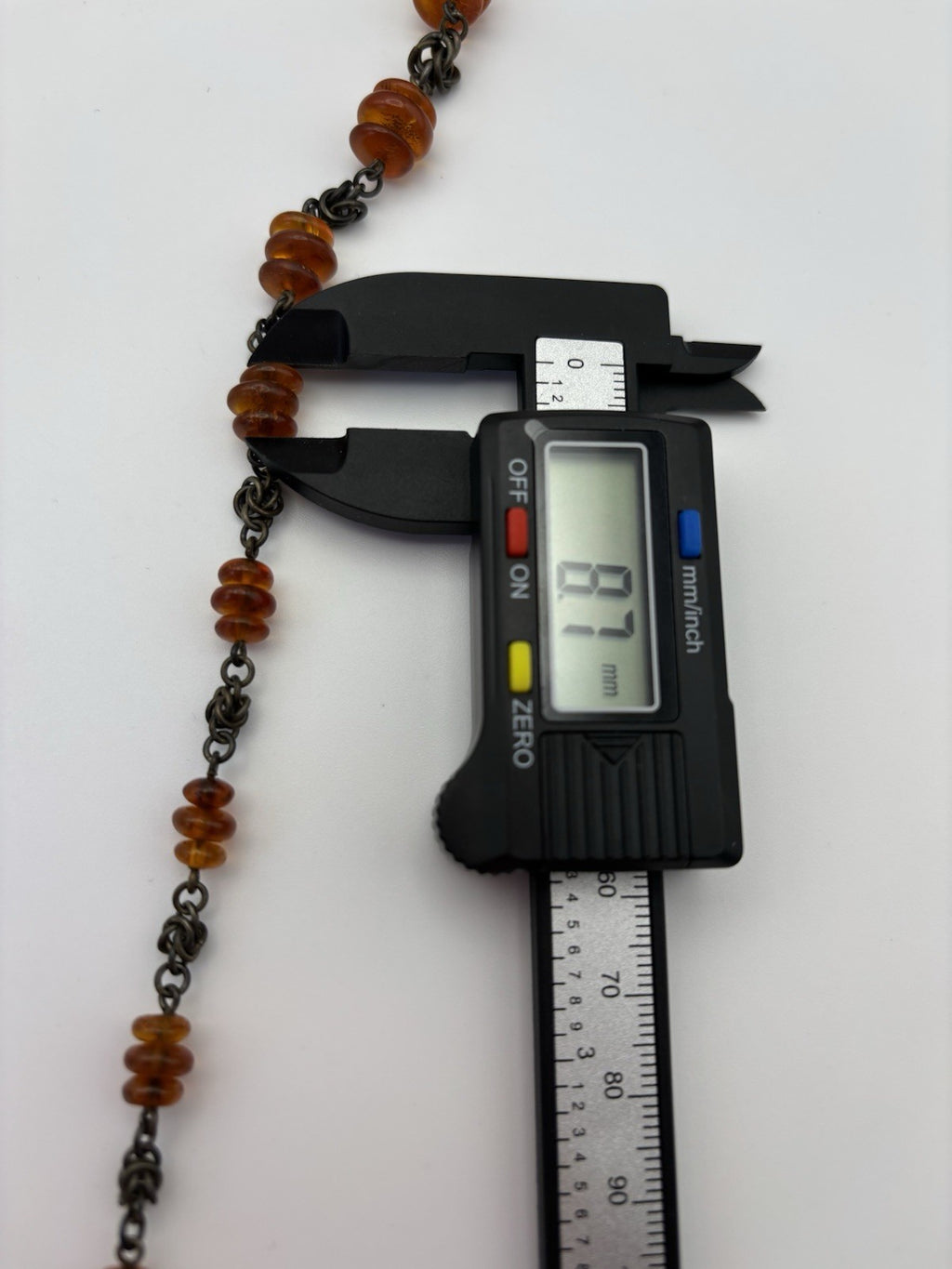 Vintage Baltic Amber Disc Bead Necklace with Oxidized Chain Choker Jewelry