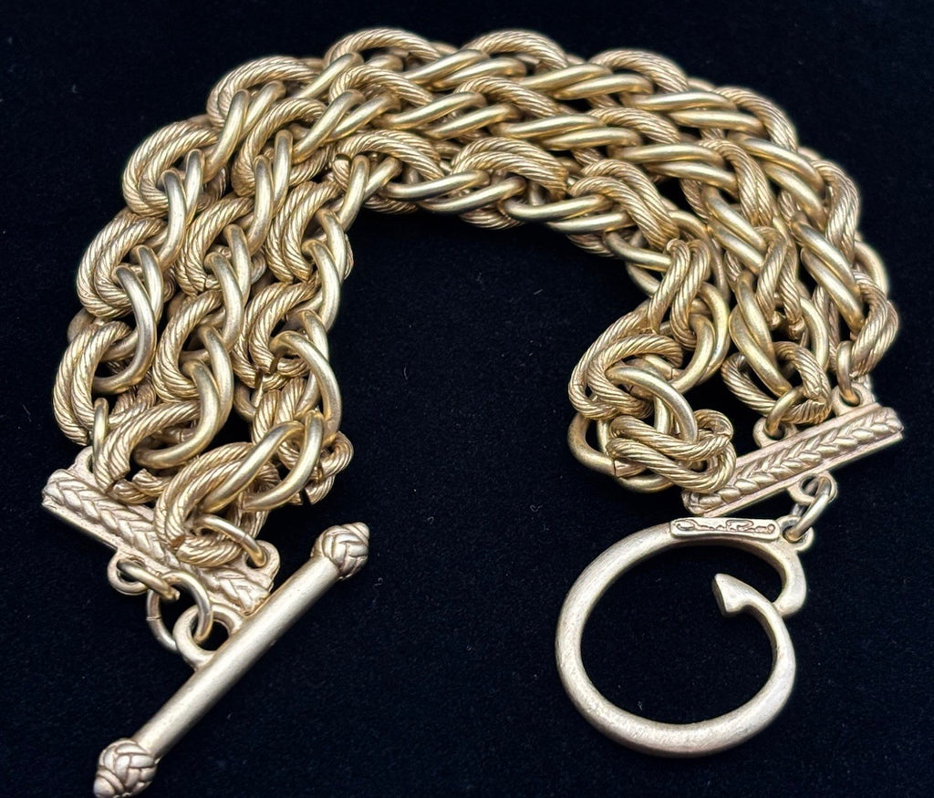 Rare Vintage Oscar De La Renta Multi Chain Bracelet Gold Tone Runway Statement