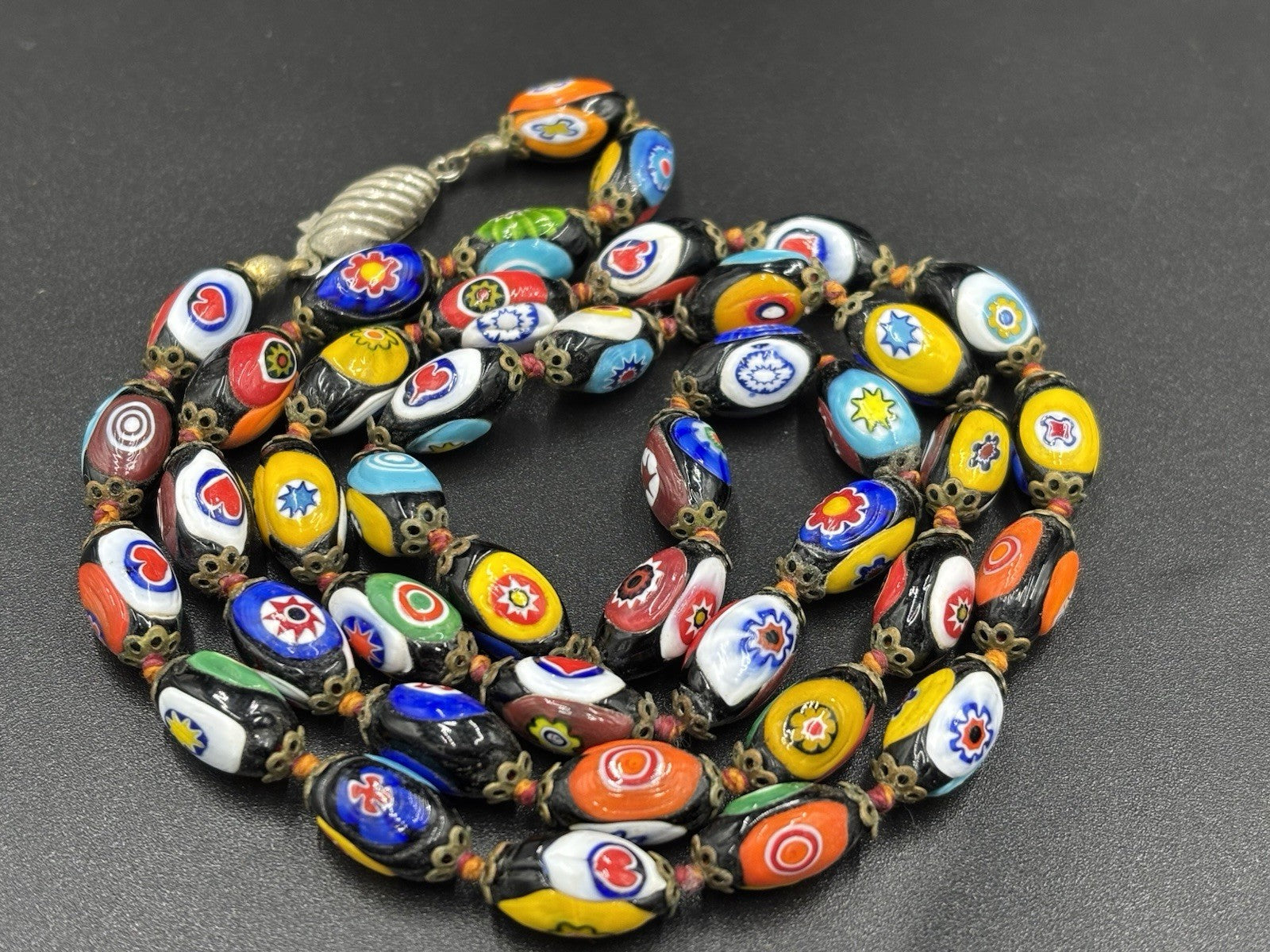 Vintage Murano Millefiori Glass Bead Necklace & Bracelet Set Venetian 1950s