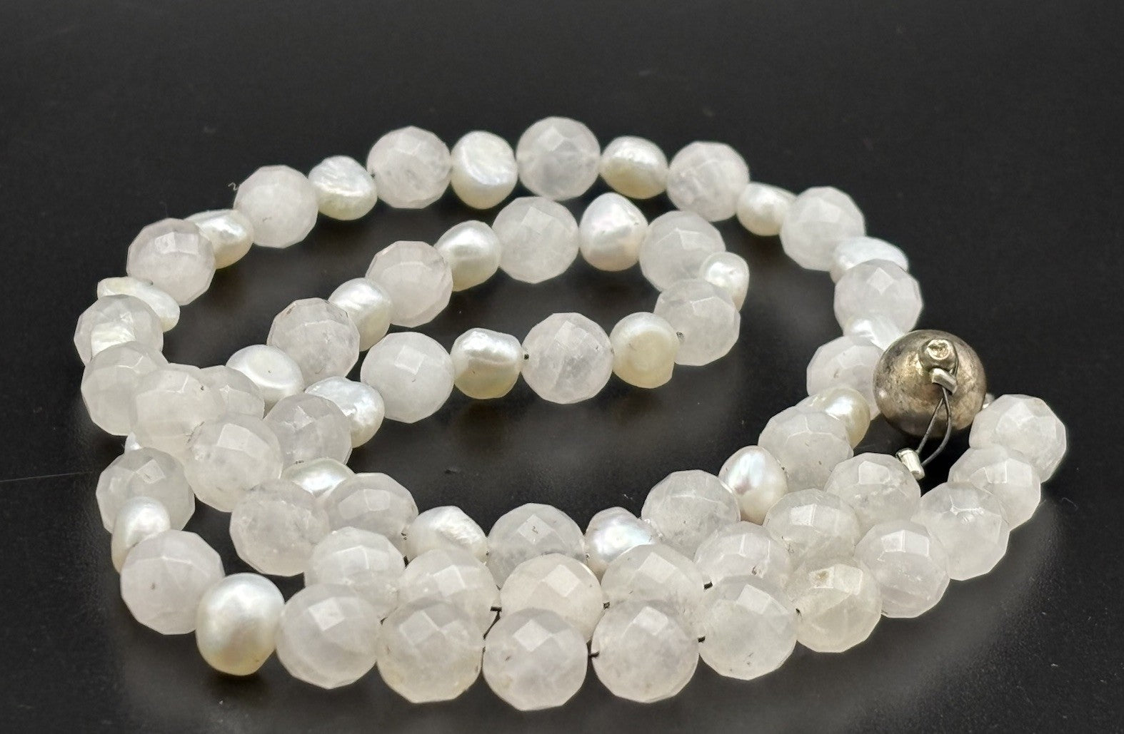 Rose Quartz & Genuine Pearl Faceted Gemstone Strand Necklace