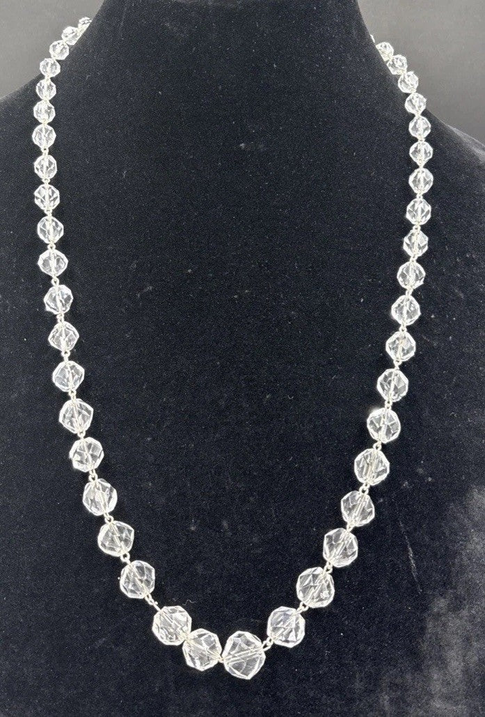Vintage Czech Crystal Necklace Sterling Silver Octagon Faceted Cut Beads