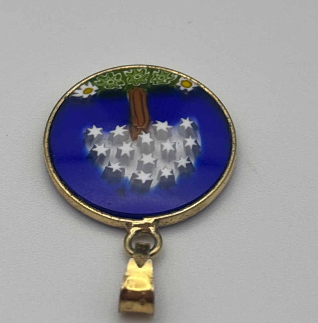 Vintage Murano Millefiori Glass Pendant Tree of Life Design Cobalt Blue 3cm