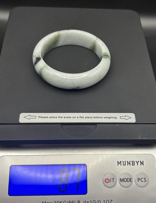 Natural Burmese Jadeite Jade Bangle Moss In Snow Carved Type A Untreated Vintage