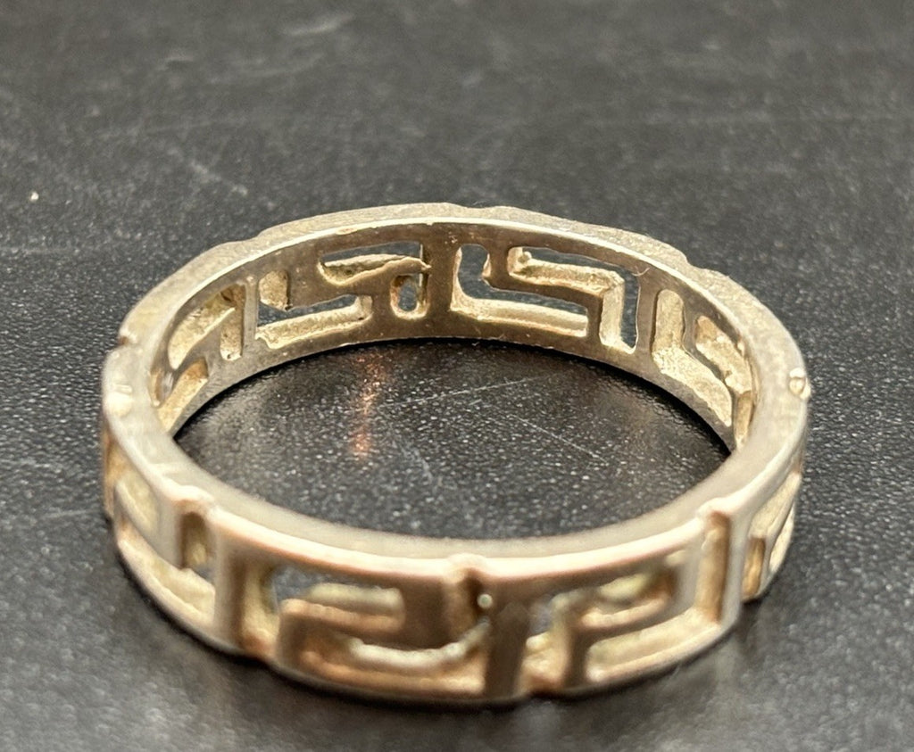 Vintage Sterling Silver Greek Key Band Ring Size Q 1/2