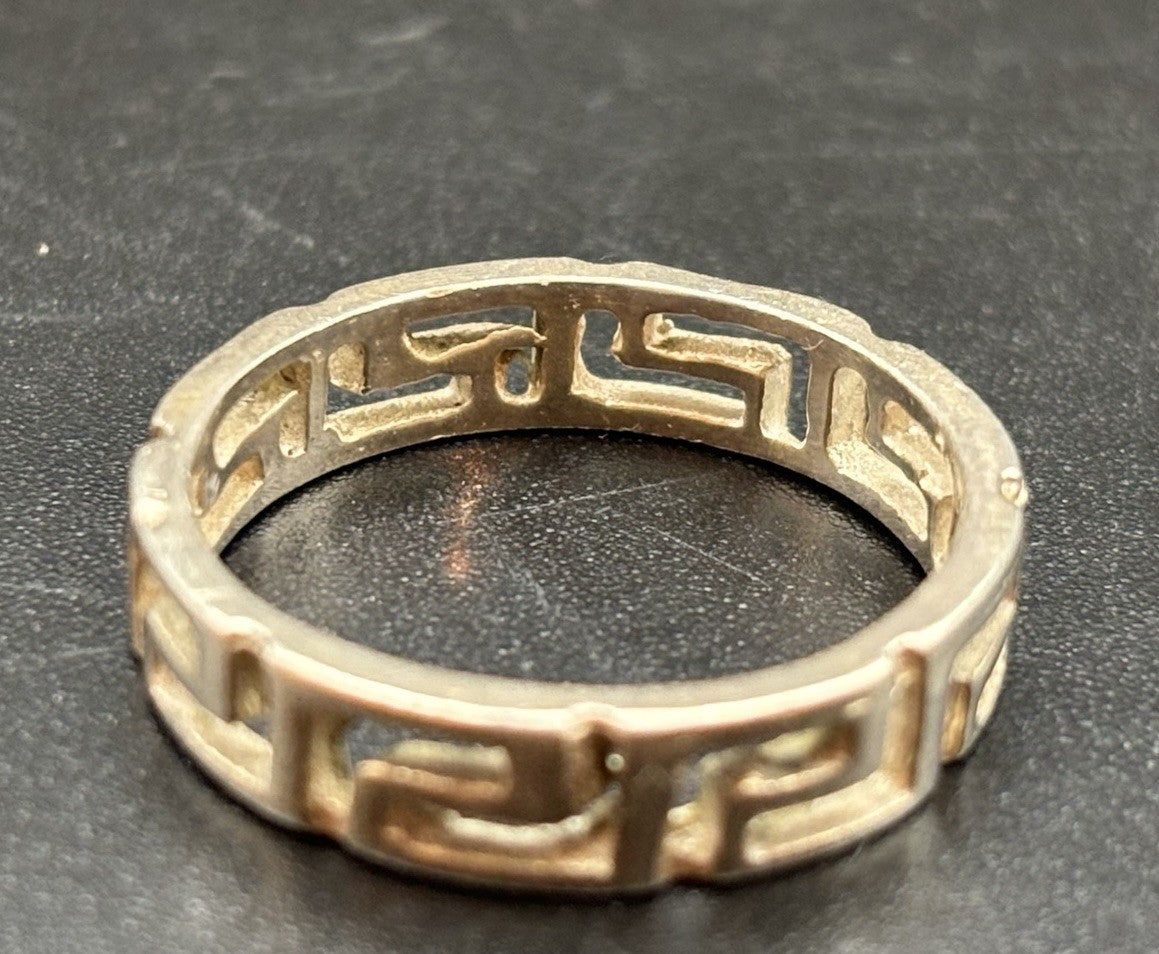Vintage Sterling Silver Greek Key Band Ring Size Q 1/2