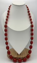 Vintage Monet Red Lucite Bead Necklace Gold Tone Signed Statement Jewelry